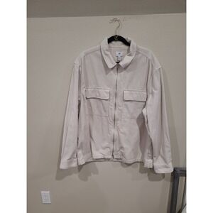 H&M Men‎ SZ XXL Corduroy zip front Shirt Jacket Ivory flap pockets preppy casual